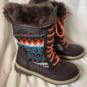 EUC Rue21 etc. Brown & Orange Furry Lace Up Boots size 8-9